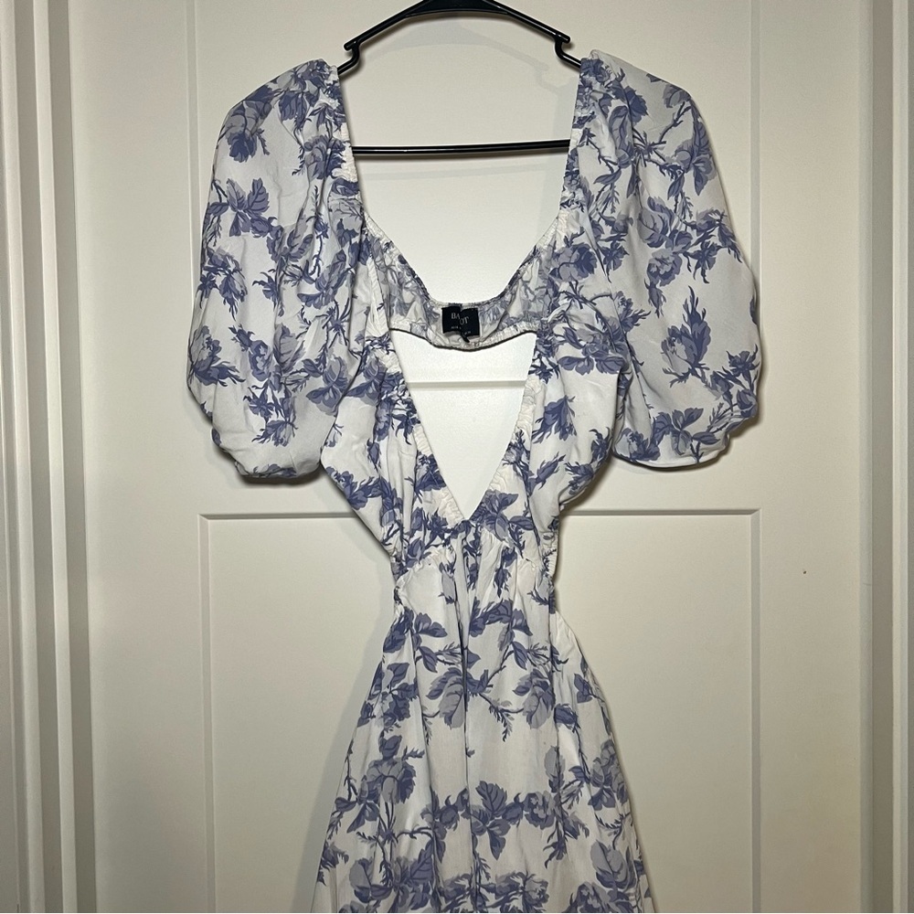 Bardot Women's Blue White Cutout Eden Floral Mini Dress Size XL Summer Lined